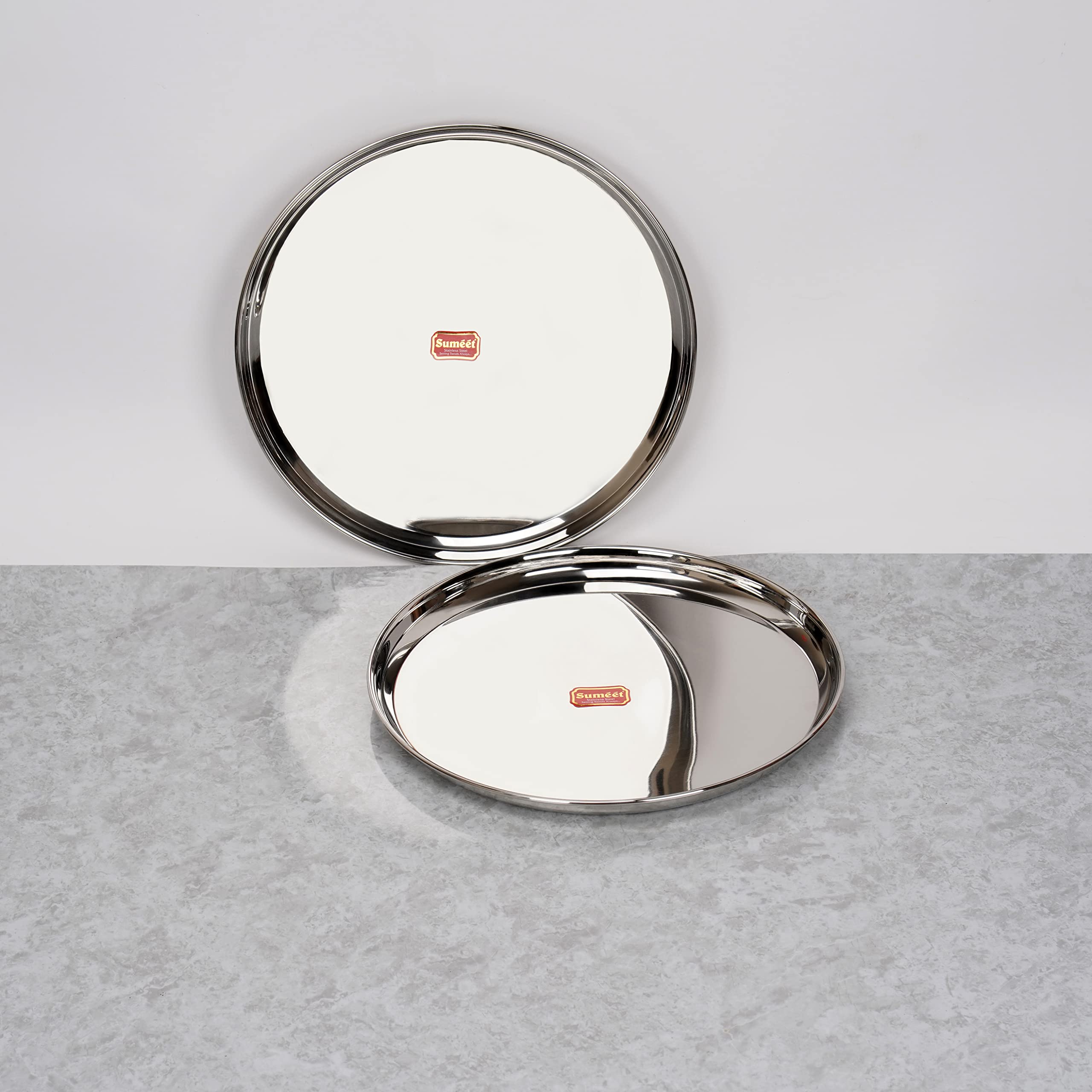 Sumeet Stainless-Steel Heavy Gauge Dinner Plates with Mirror Finish-32.3cm Dia, Set of 2pc, Silver